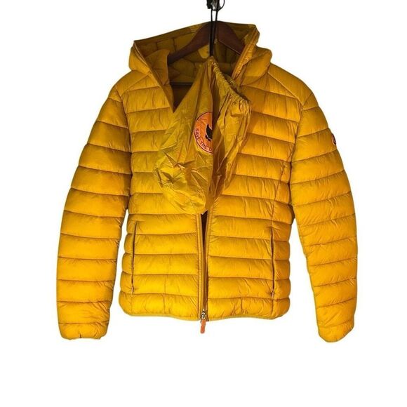 Save the Duck Mustard , XL. Lightweight Hooded Puffer. Cruelty Free. Packable - Picture 2 of 16
